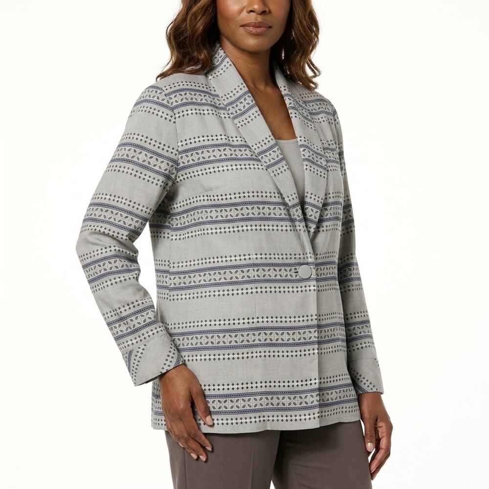 JESSICA Gray Geometric Blazer Jacket Women Woven Size 14